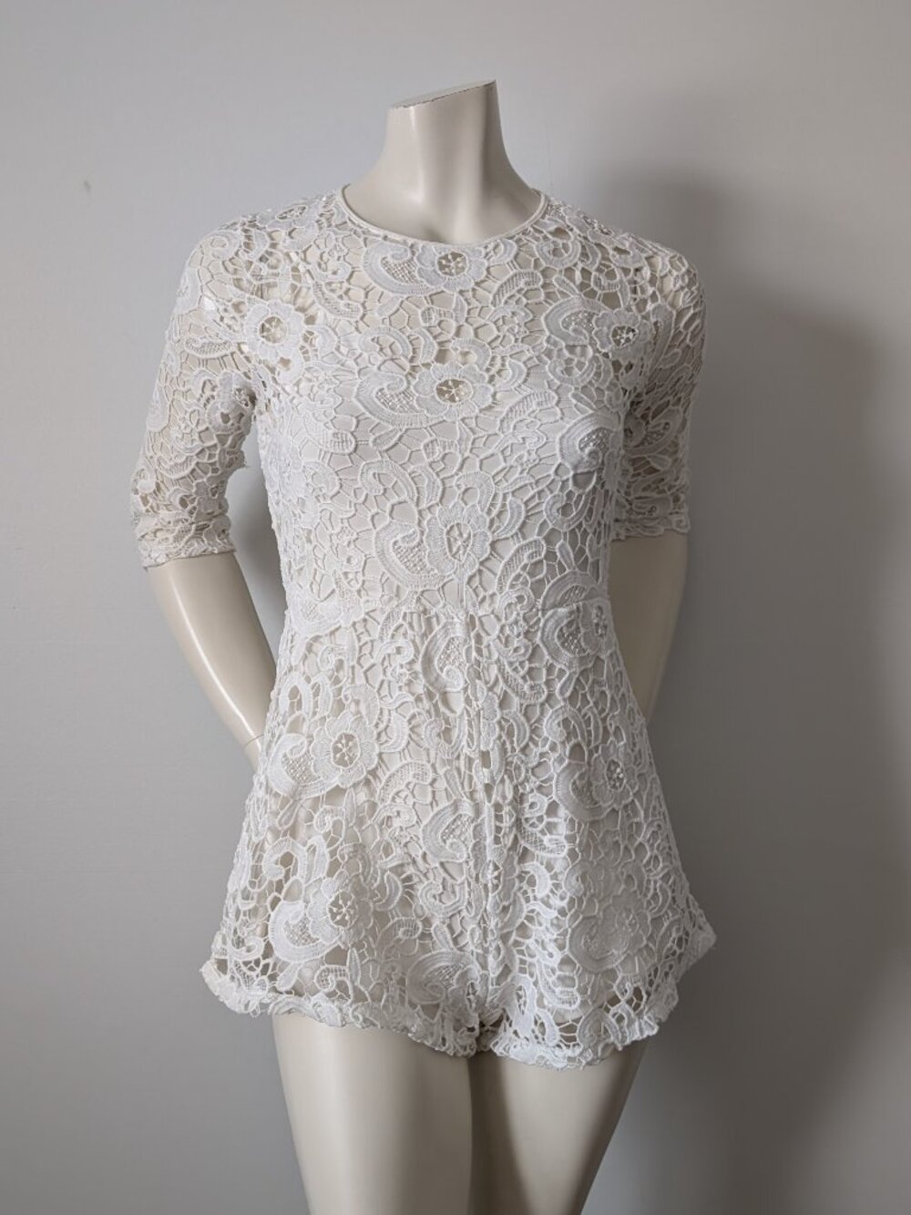 Zara - White Floral Lace Boho Shorts Jumpsuit - Size S